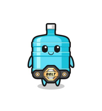 MMA dövüşçüsü su şişesi maskotu, kemerli, şirin bir tasarım.