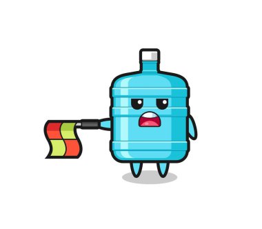 Bir galon su şişesi karakteri çizgi hakemi olarak bayrağı düz tut, şirin tasarım.