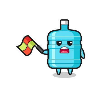 Bir galon su şişesi karikatürü. Hakem bayrağı 45 derecelik açıyla kaldırıyor. Şirin bir tasarım.