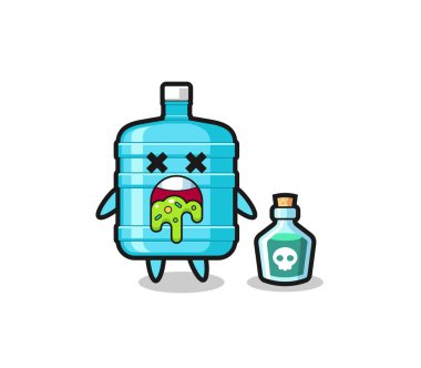 Zehirlenme sonucu kusan bir galon su şişesi karakteri tasviri, şirin bir tasarım.
