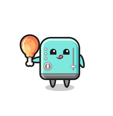 Tost makinesi maskotu kızarmış bir piliç yiyor.