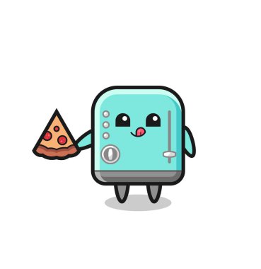 Tatlı ekmek kızartma makinası çizgi filmi pizza yiyor.