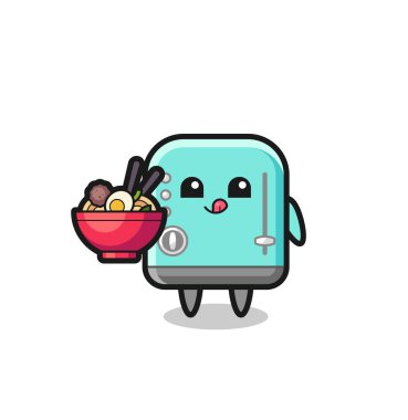 Tatlı tost makinesi karakteri erişte yiyor.