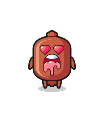 Gözü kalp şeklinde tatlı bir sosisin aşık olma ifadesi.