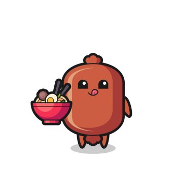 Tatlı sosis karakteri erişte yiyor.