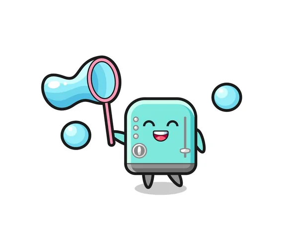 Happy Toaster Cartoon Playing Soap Bubbl — Stock Vector