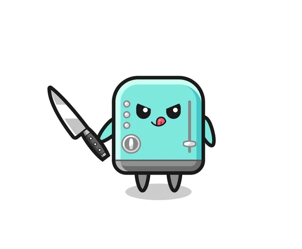 Cute Toaster Mascot Psychopath Holding Knif — Stock Vector