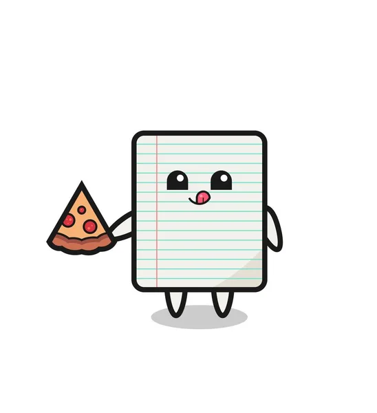 Lindo Papel Dibujos Animados Comer Pizz — Archivo Imágenes Vectoriales