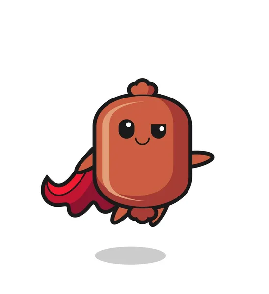 Cute Sausage Superhero Character Flyin — Stock Vector