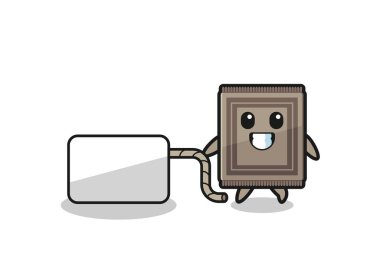 Halı karikatürü bir afiş çekiyor, şirin bir tasarım.