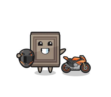 Motosiklet yarışçısı olarak şirin bir halı karikatürü, şirin bir tasarım.