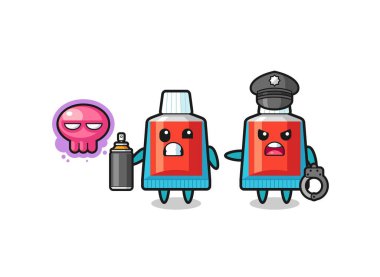 Diş macunu karikatürü vandallık yapıyor ve polis tarafından yakalandı, şirin tasarım.