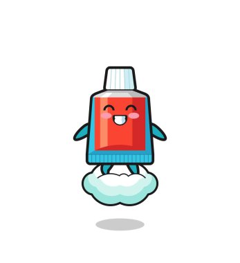 Tatlı diş macunu çizimi havada süzülen bir bulutun üstünde, şirin bir tasarım