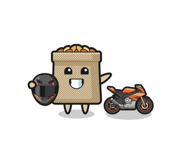 Şirin bir buğday çuvalı çizgi filmi motosiklet yarışçısı, şirin bir tasarım.