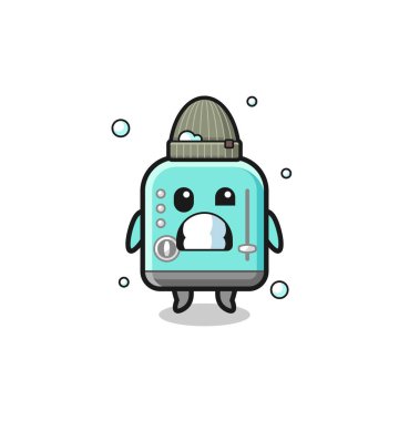 Sevimli çizgi film tost makinesi, titreyen yüz ifadesi, şirin tasarım.