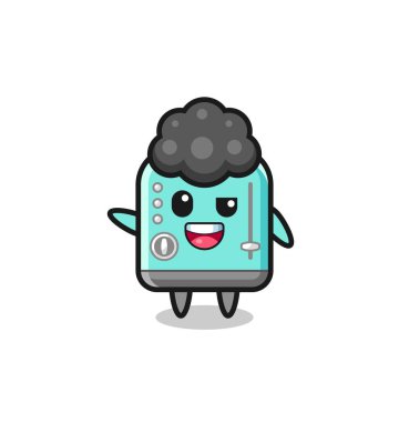 Afro çocuk rolünde tost makinesi karakteri, şirin bir tasarım.