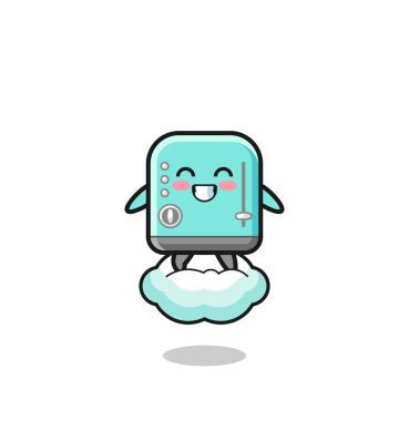 Tatlı tost makinesi çizimi havada süzülen bir bulutun üstünde, şirin bir tasarım