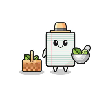 Kağıt şifalı bitkiler, sevimli karikatür, şirin tasarım.