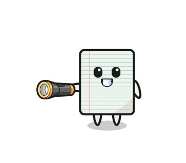 Kağıt maskotun elinde el feneri, şirin tasarım