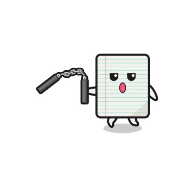 Nunchaku kullanan kağıt karikatürü, şirin tasarım.