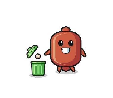 Çöp tenekesine çöp atan sosisin güzel bir tasarımı.