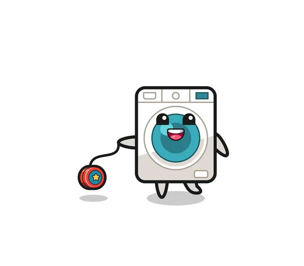 Desenhos Animados Máquina Lavar Roupa Bonito Jogando Yoyo Design Bonito —  Vetores de Stock