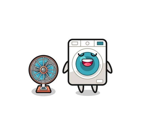 Machine Laver Mignonne Est Debout Devant Ventilateur Design Mignon — Image vectorielle