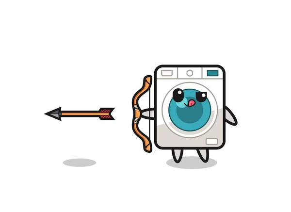 Illustration Des Waschmaschinencharakters Beim Bogenschießen Niedliches Design — Stockvektor