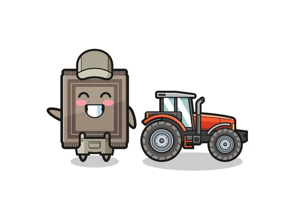 Das Teppichbauer Maskottchen Neben Einem Traktor Niedliches Design — Stockvektor