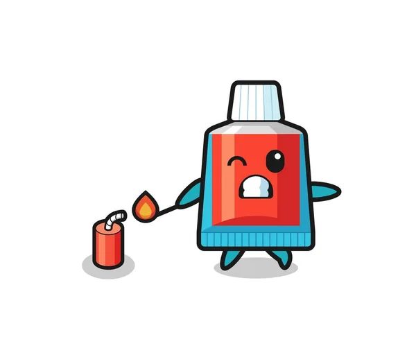 Mascotte Dentifrice Illustration Jouer Pétard Design Mignon — Image vectorielle