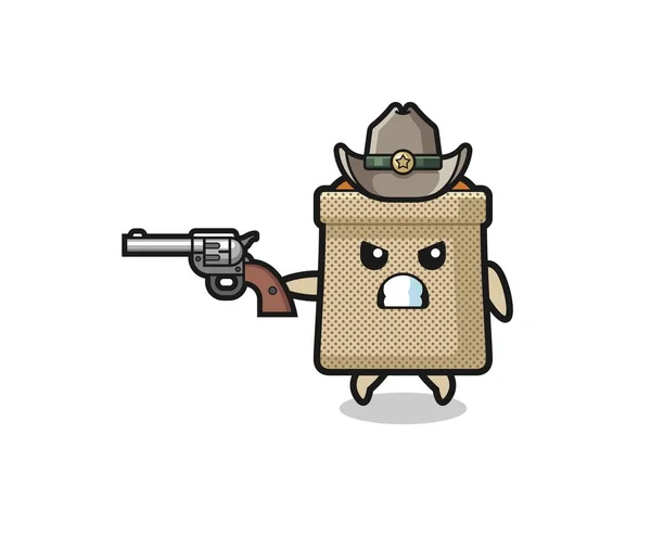 麦袋牛仔用枪射击 可爱的设计 — 图库矢量图片