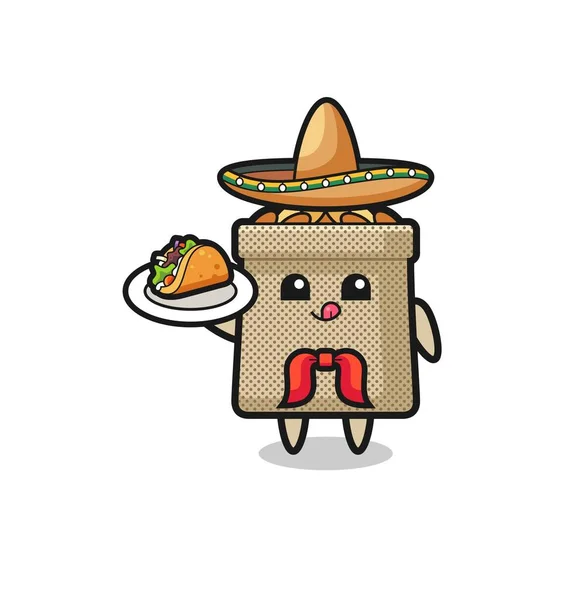 Sac Blé Mascotte Chef Mexicain Tenant Taco Design Mignon — Image vectorielle