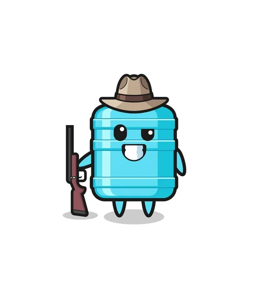 Gallon Water Bottle Hunter Mascot Holding Gun Cute Design — Stock Vector