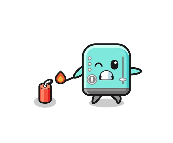 Toaster Maskottchen Illustration Spielt Feuerwerkskörper Niedliches Design — Stockvektor