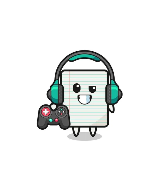 Paper Gamer Mascot Holding Game Controller Cute Design — Stock Vector