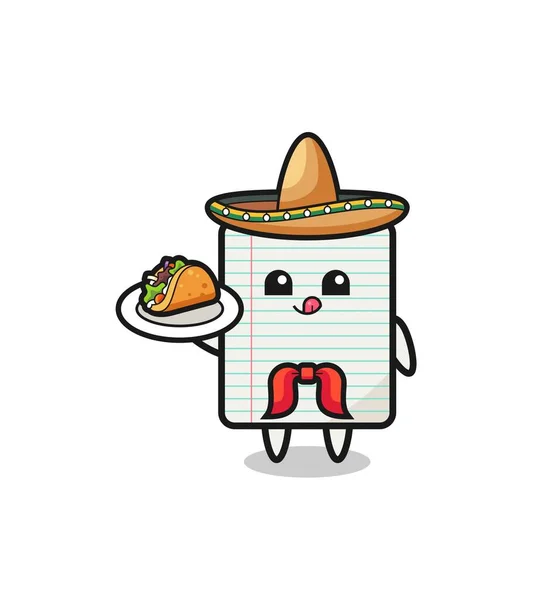 Papper Mexikansk Kock Maskot Håller Taco Söt Design — Stock vektor