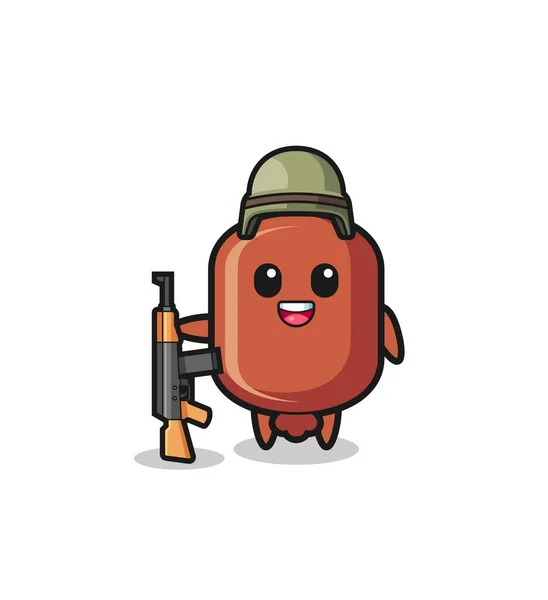 Mascotte Saucisse Mignonne Soldat Design Mignon — Image vectorielle