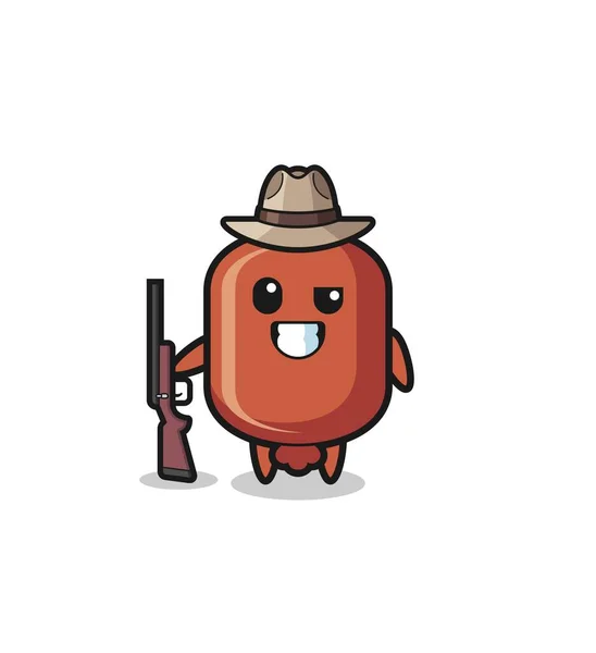 Worst Jager Mascotte Met Een Pistool Schattig Ontwerp — Stockvector