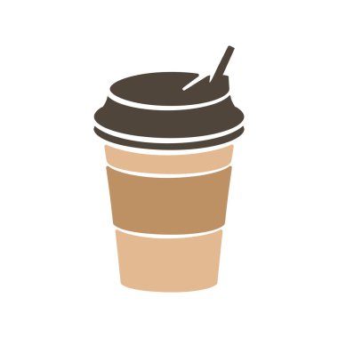 Bir fincan sıcak kahve etiketi. Vektör dosya biçimi. Estetik düz çizim.