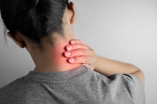 Mujer Con Dolor Cuello Concepto Mujer Que Sufre Dolor Cuello — Foto de Stock