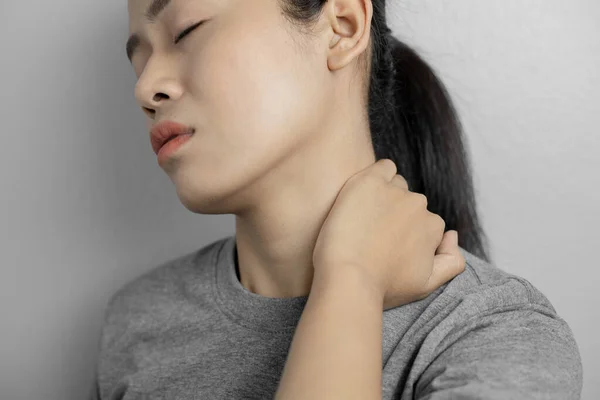 Woman Pain Neck Concept Woman Suffering Pain Neck — Stock Photo, Image