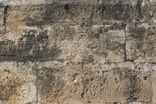 Коричневая Старая Стена Деталях Больших Кусков Камня Виде Кирпича Прямоугольного — стоковое фото