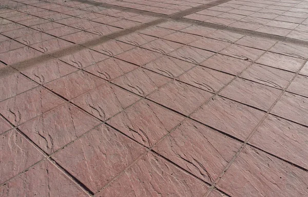 Pavimento Cemento Stampato Pavimentazione Esterna Modello Quadrato Rosso Con Giunto — Foto Stock