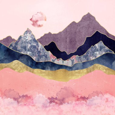 Japon dalgalı soyut bir manzara. sanat arkaplanı desenli altın, mermer dağlar.