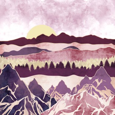 Japon dalgalı soyut bir manzara. sanat arkaplanı desenli altın, mermer dağlar