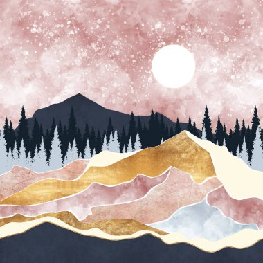 Japon dalgalı soyut bir manzara. sanat arkaplanı desenli altın, mermer dağlar