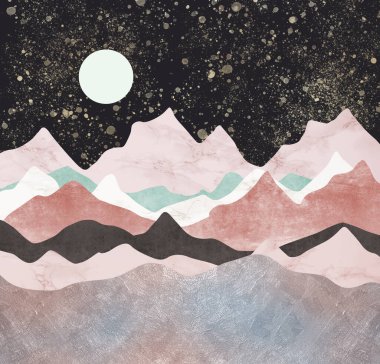 Japon dalgalı soyut bir manzara. sanat arkaplanı desenli altın, mermer dağlar