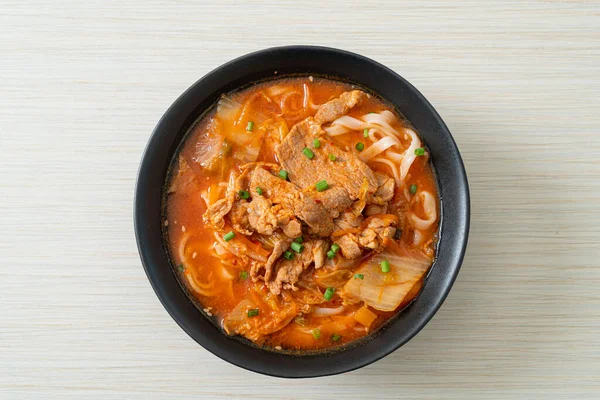 Korean Udon Ramen Noodles Pork Kimchi Soup Asian Food Style — Stock Photo, Image