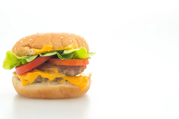 Wieprzowy Burger Serem Izolowanym Białym Tle — Zdjęcie stockowe