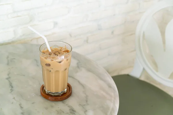Iced Latte Coffee Glass Table Coffee Shop Cafe — Stock Photo, Image